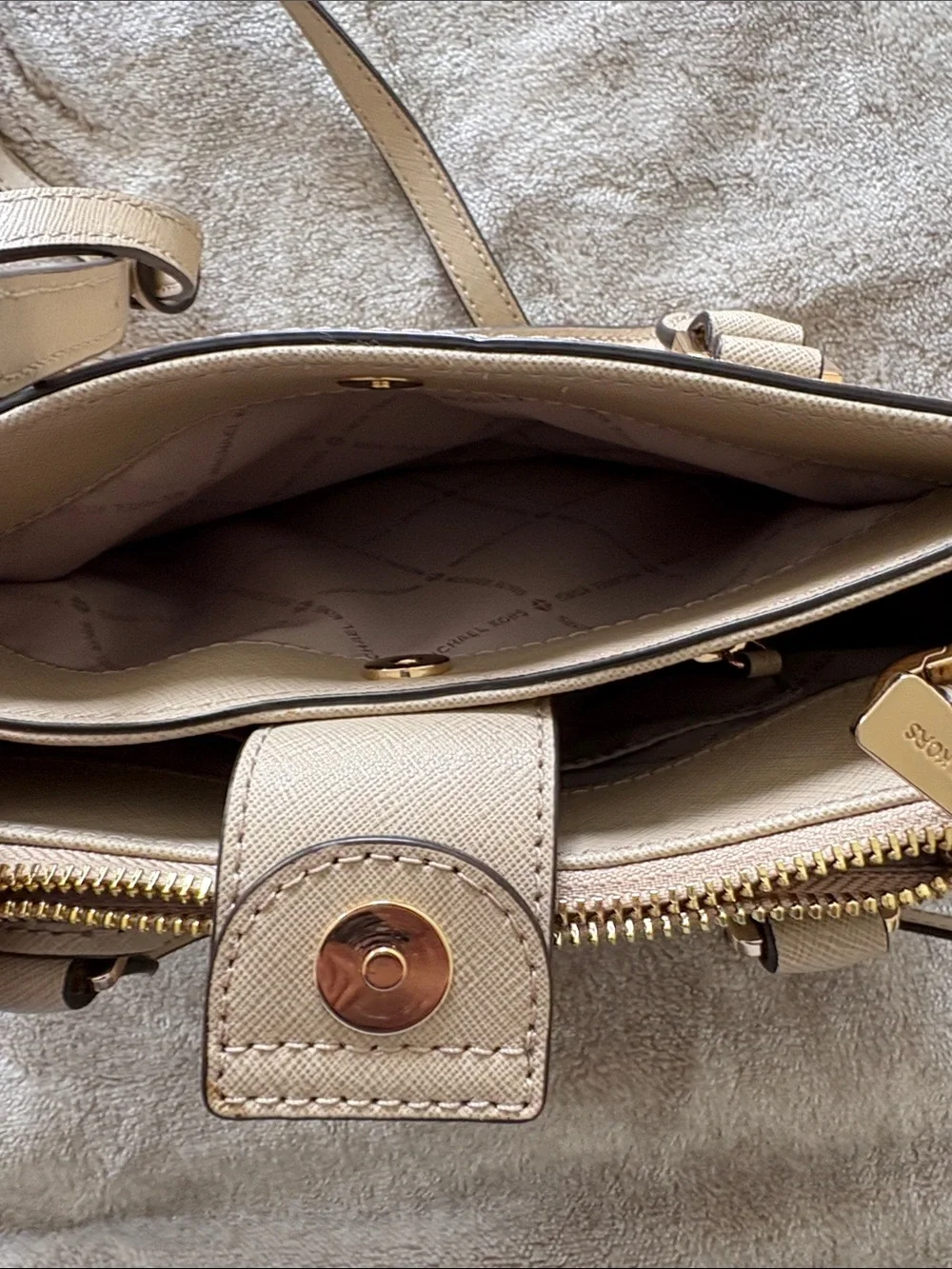 Michael Kors Taupe Saffiano Satchel with Gold Accent